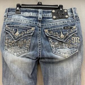 Miss Me Jeans Women's 27x31 (4) Blue Bootcut Rhinestone Pocket Flaps Studding